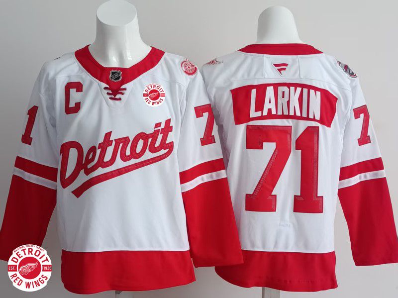 Men Detroit Red Wings #71 Larkin White 2025 Fanatics Home Premium NHL Jersey style 2